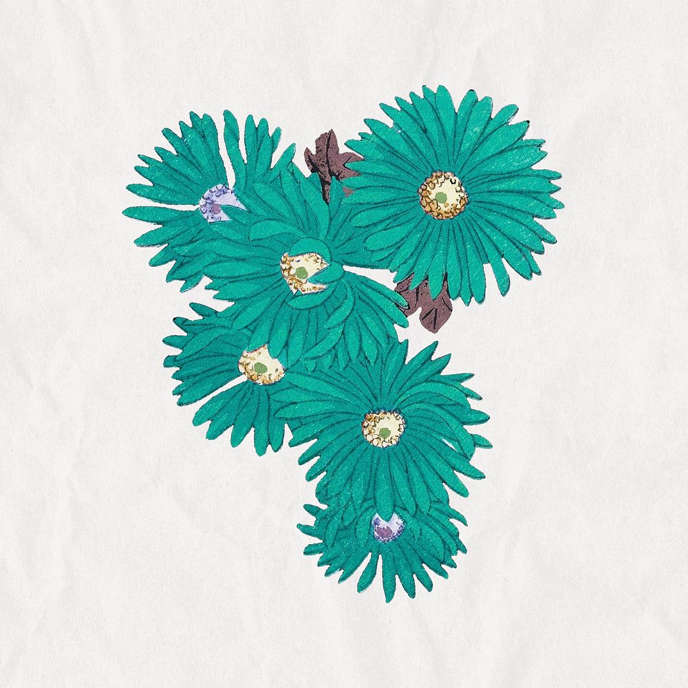 Green chrysanthemums, vintage flower psd