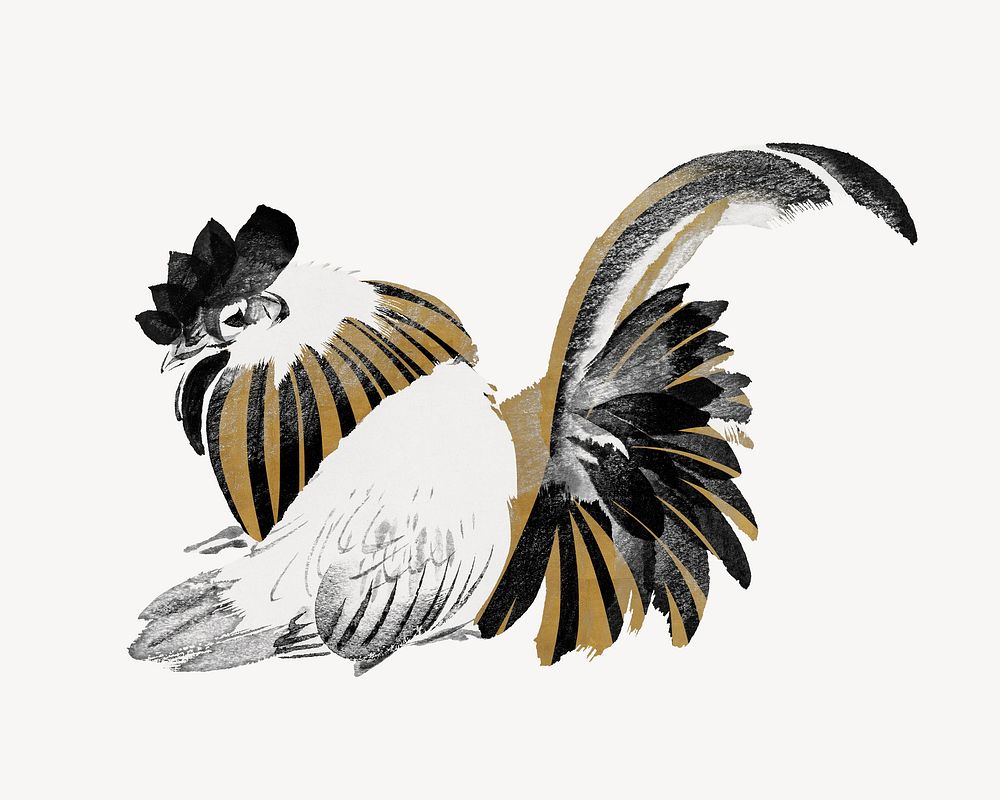Gold chicken, vintage bird animal illustration