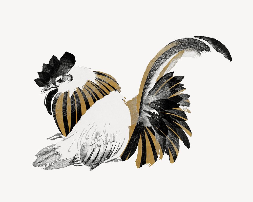 Gold chicken, vintage bird animal illustration psd