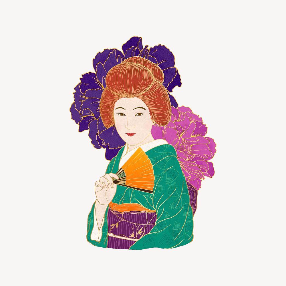 Vintage Japanese woman, lifestyle illustration psd