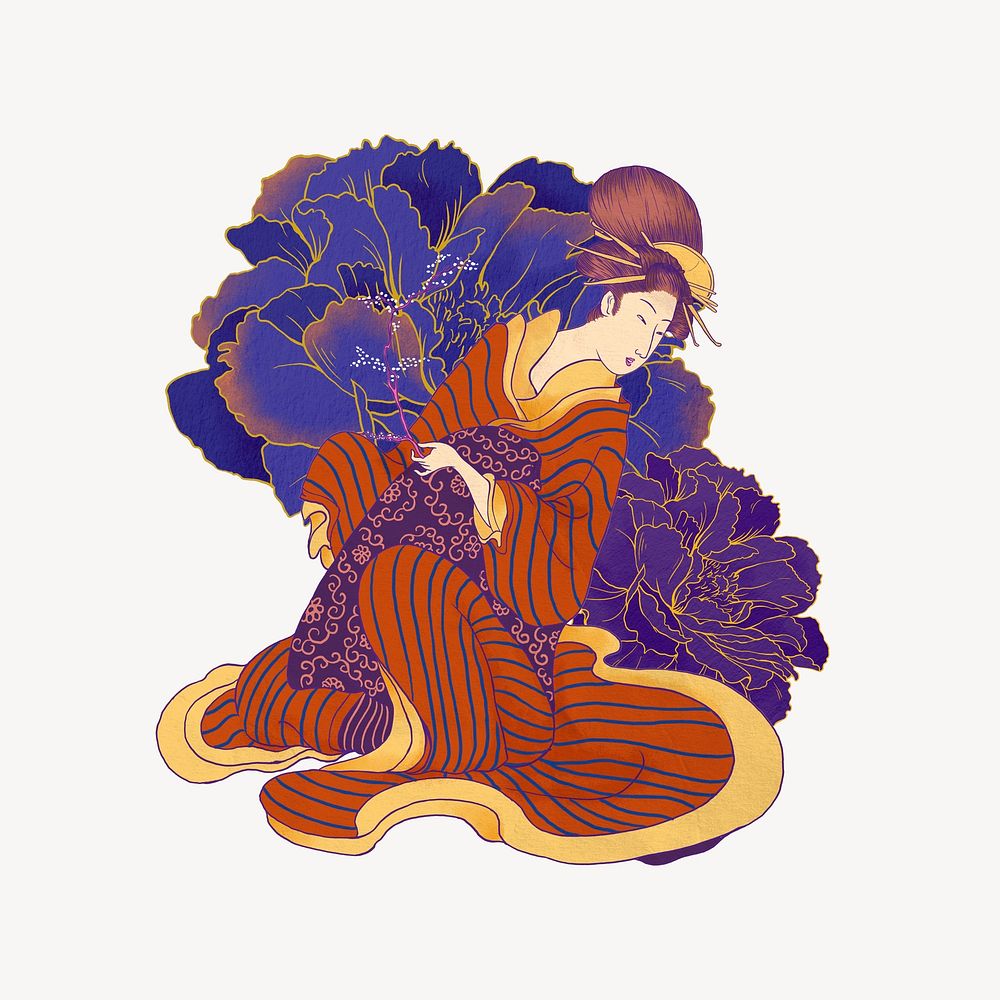 Vintage Japanese woman, lifestyle illustration psd