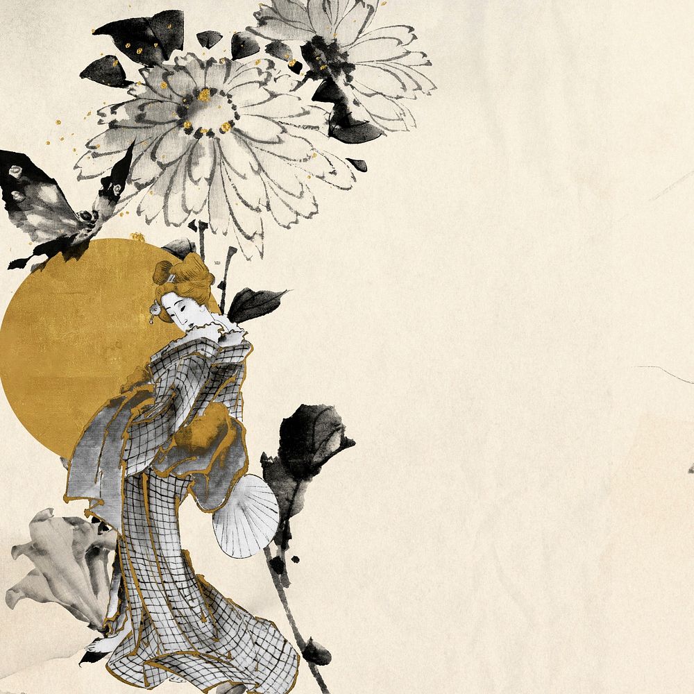 Aesthetic vintage Japanese woman background