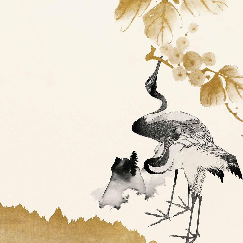 Vintage Japanese nature background, aesthetic cranes design