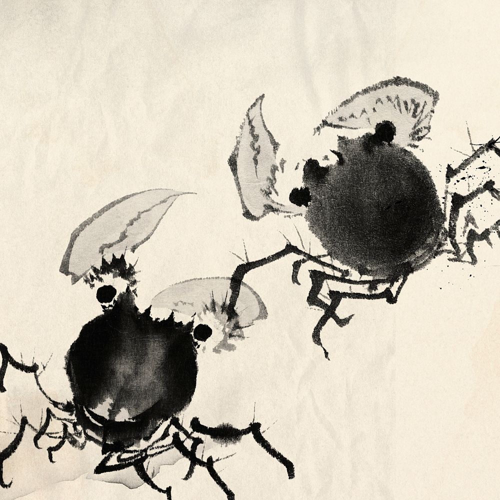 Hokusai's Japanese crabs, ink illustration