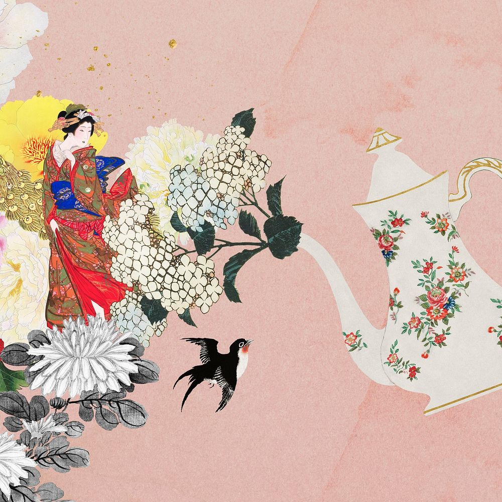 Aesthetic vintage Japanese woman character illustration