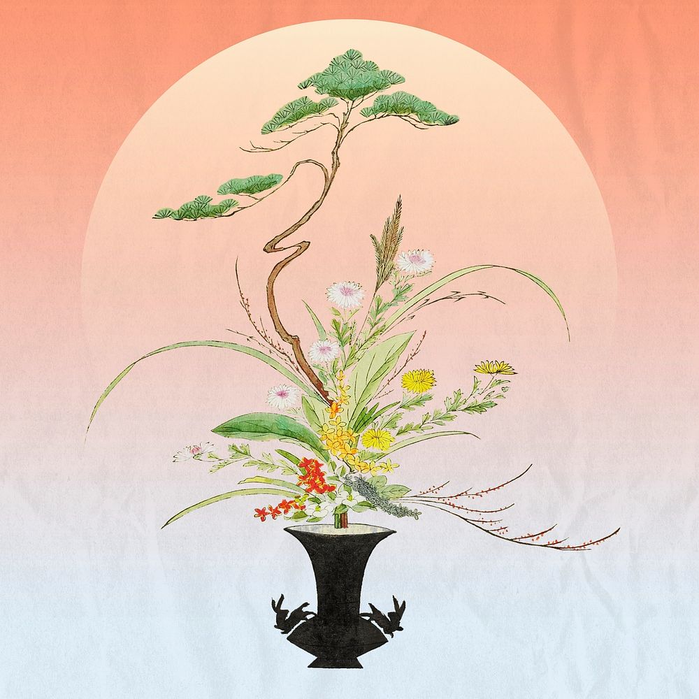 Vintage Japanese flower arrangement illustration