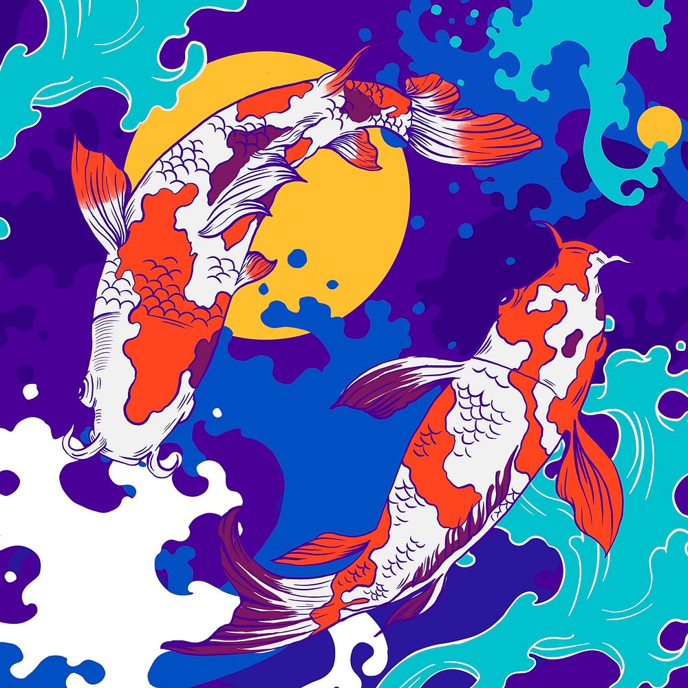 Koi carp fish background, Japanese oriental illustration