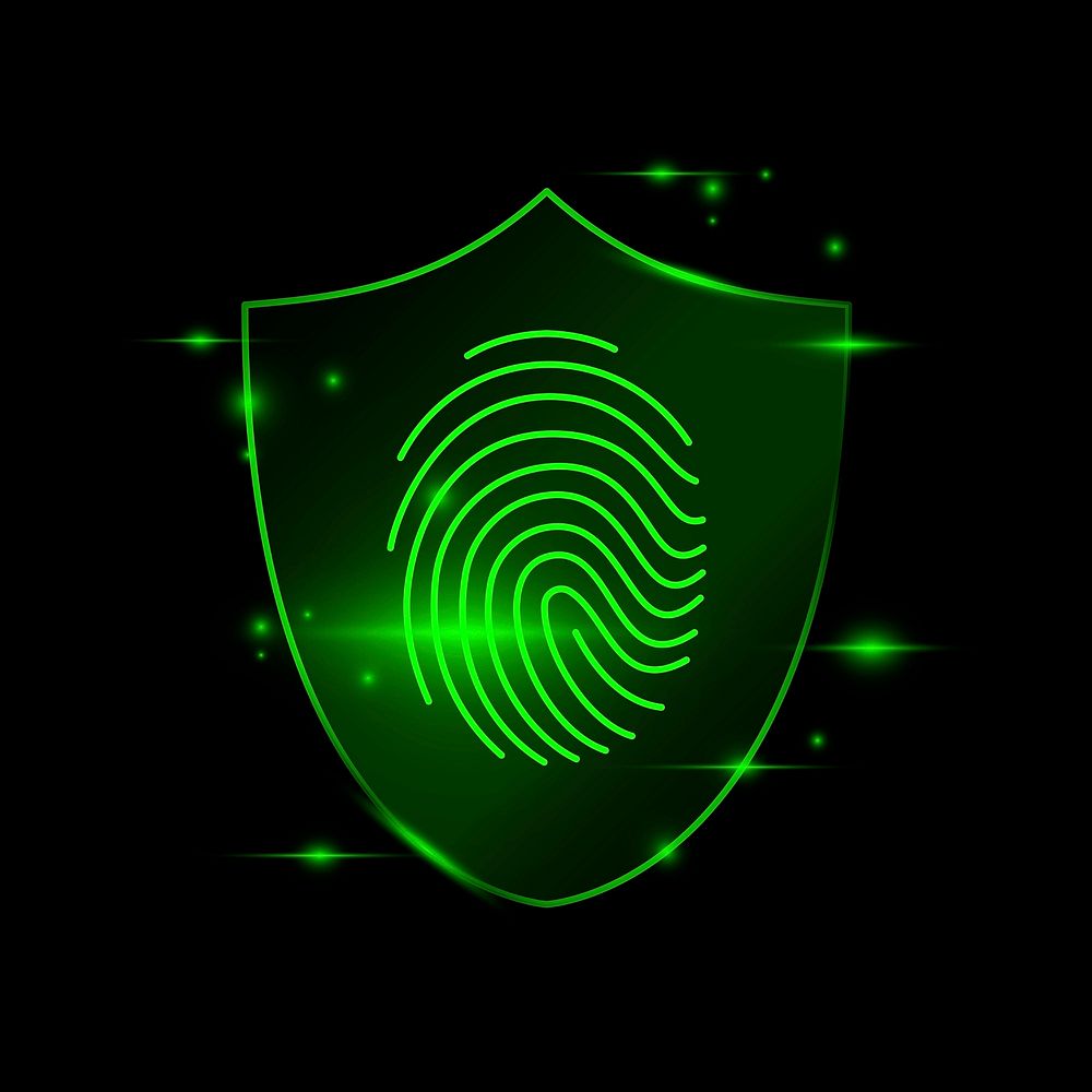 Neon green biometric shield, technology graphic