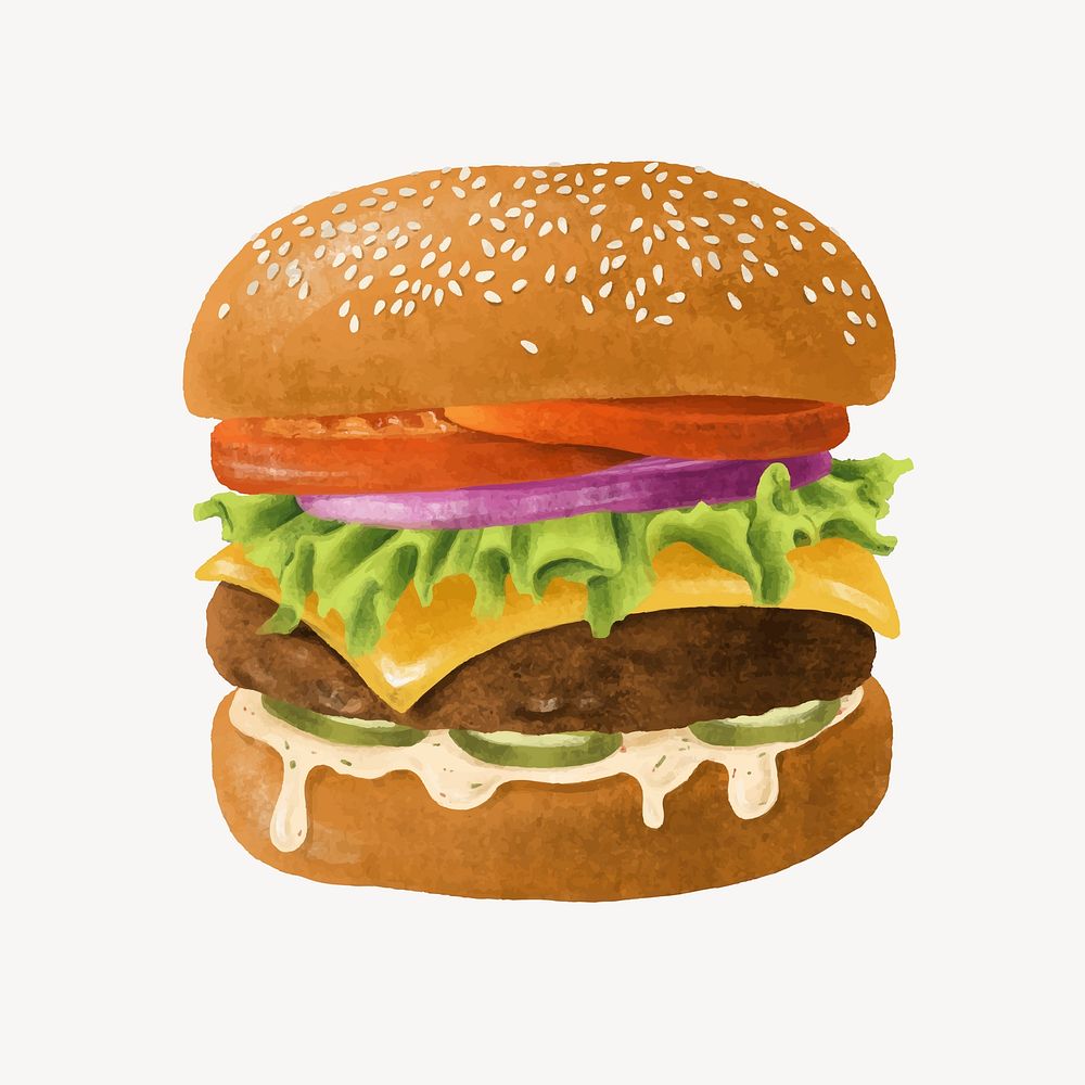 Juicy cheeseburger, fast food illustration vector