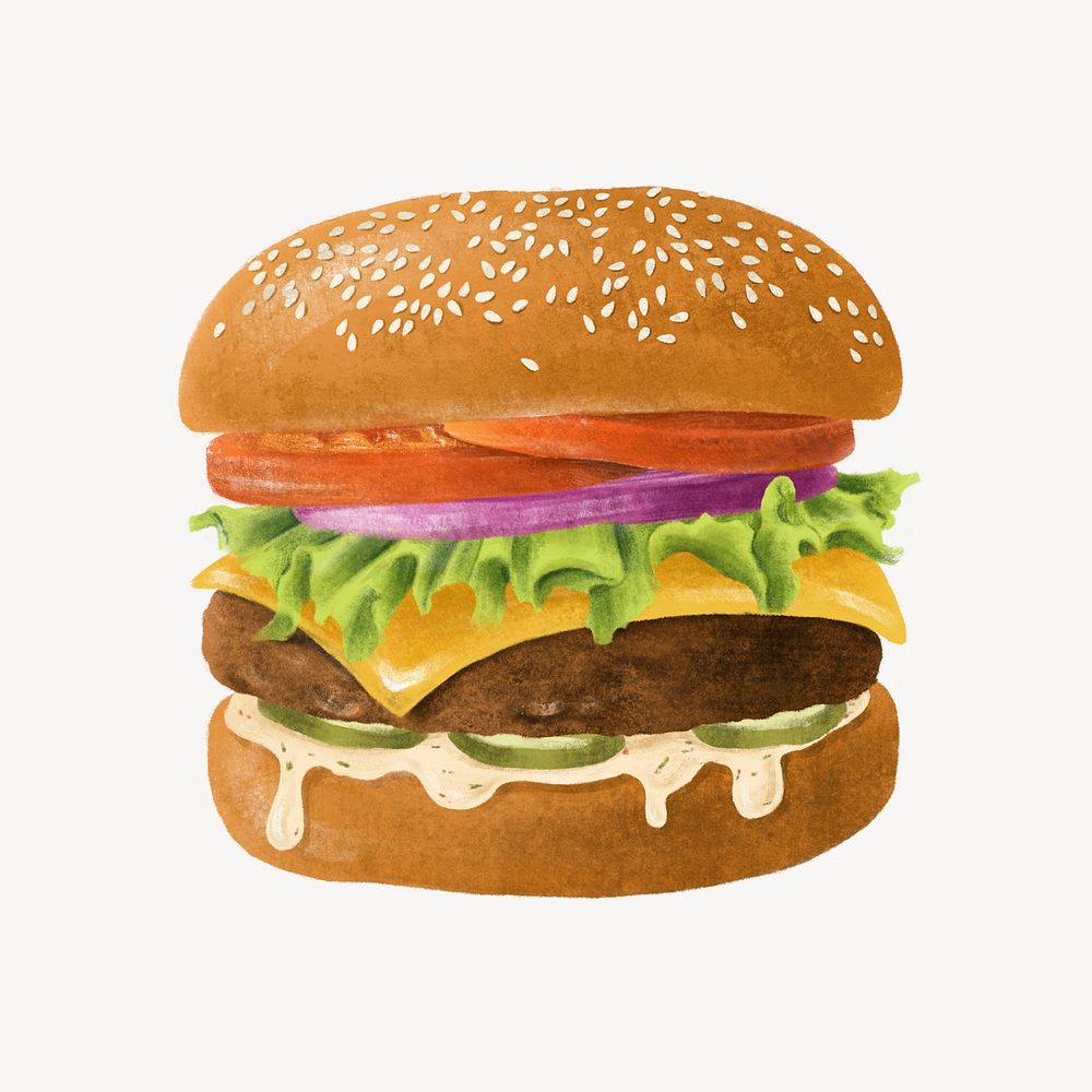 Juicy cheeseburger, fast food illustration psd