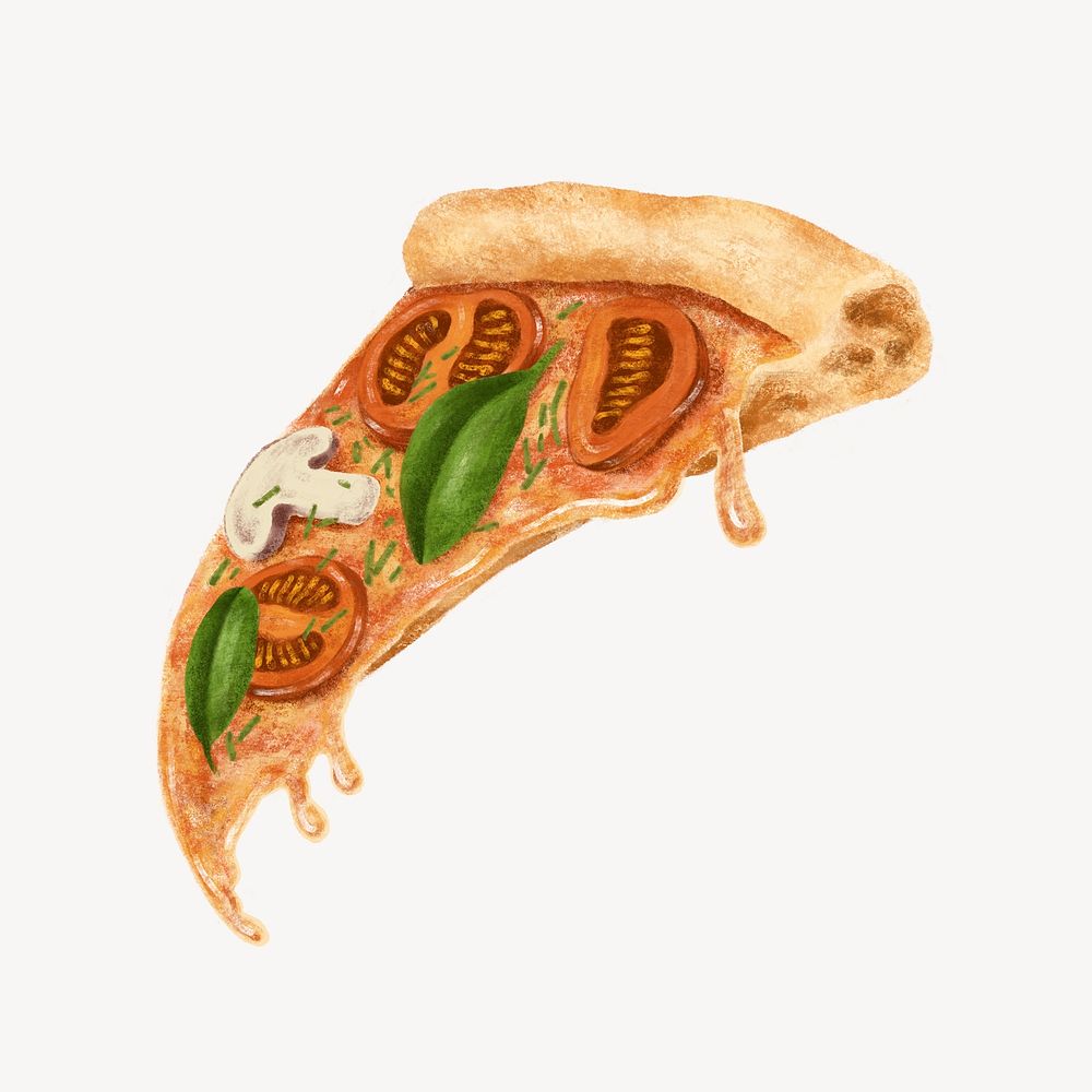 Pizza slice, Italian food illustration psd