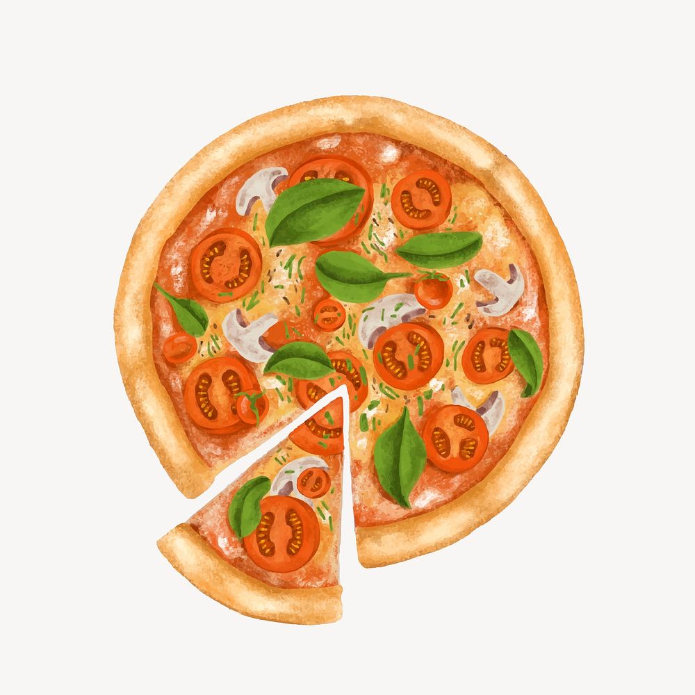 Vegetarian pizza, Italian food illustration vector