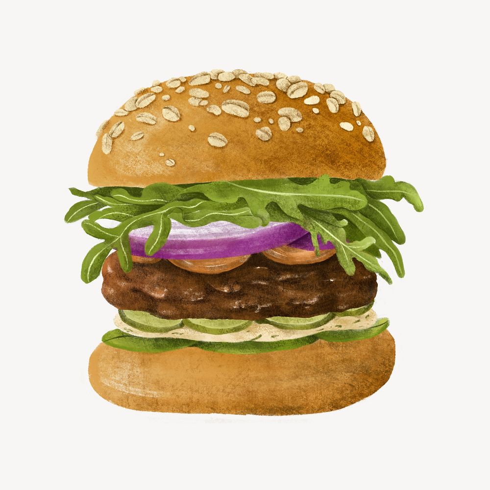 Homemade beef burger, fast food illustration psd