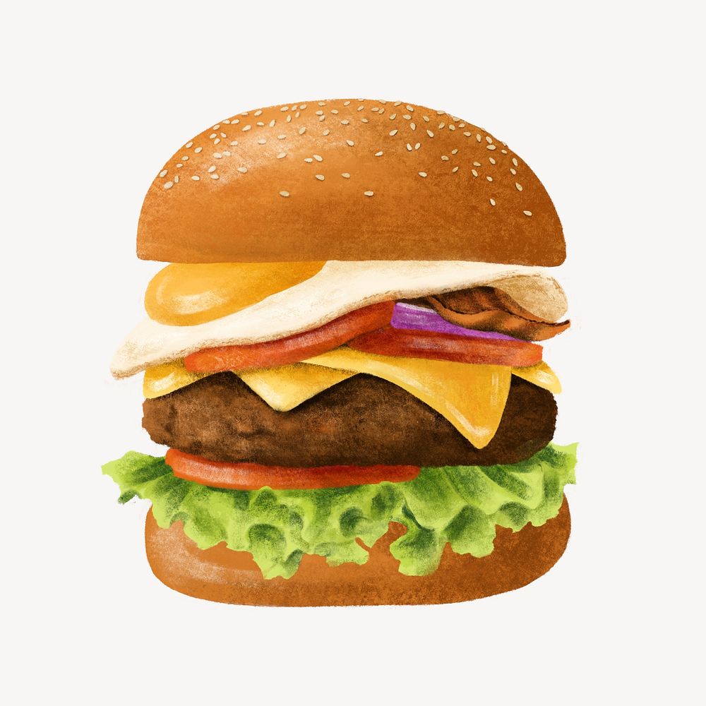 Egg-topped cheeseburger, fast food illustration psd