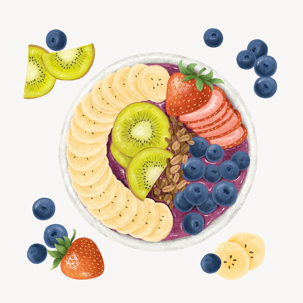 Blueberry acai bowl, healthy food illustration vector