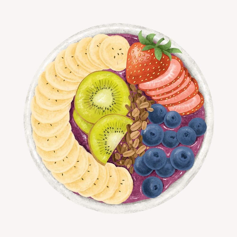 Blueberry acai bowl, healthy food illustration psd