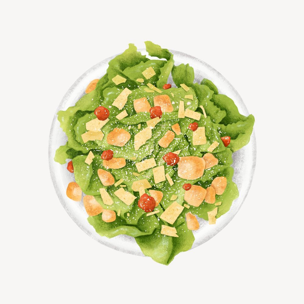 Caesar salad, healthy food illustration psd