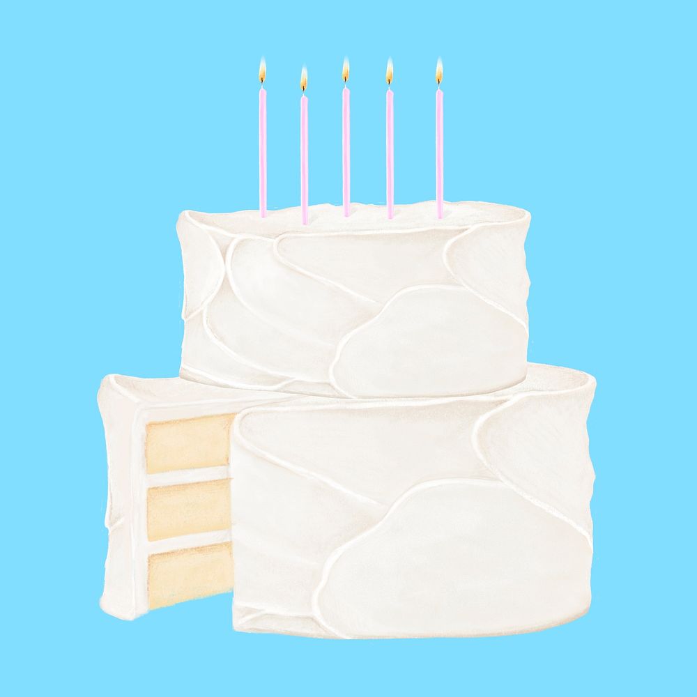 Vanilla birthday cake, dessert illustration vector