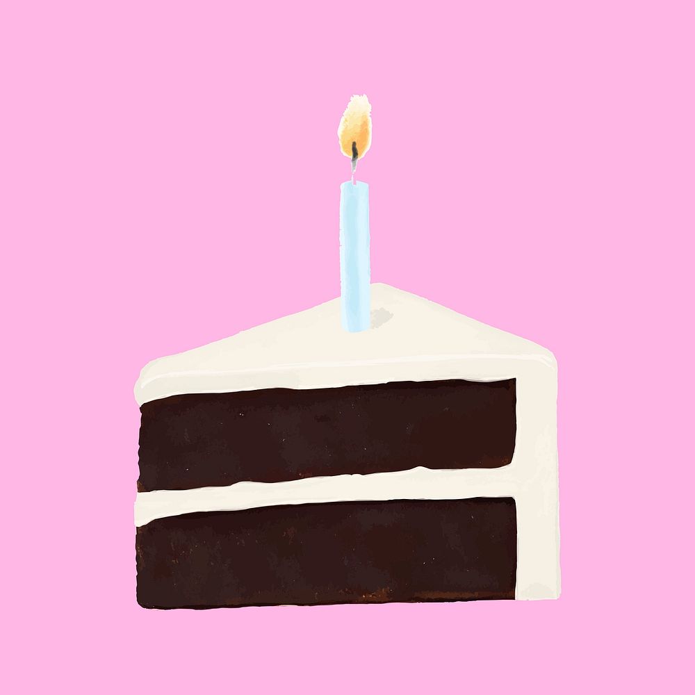 Birthday cake slice, dessert illustration vector