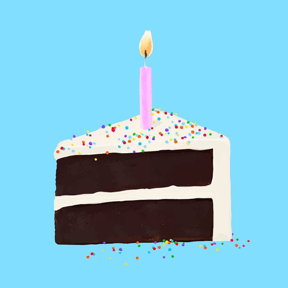 Birthday cake slice, dessert illustration vector
