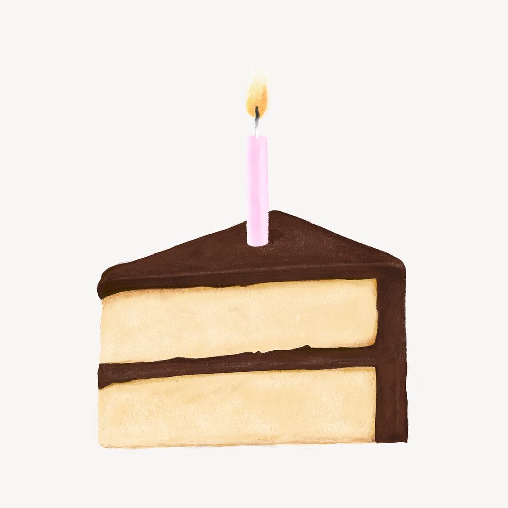 Birthday cake slice, dessert illustration psd