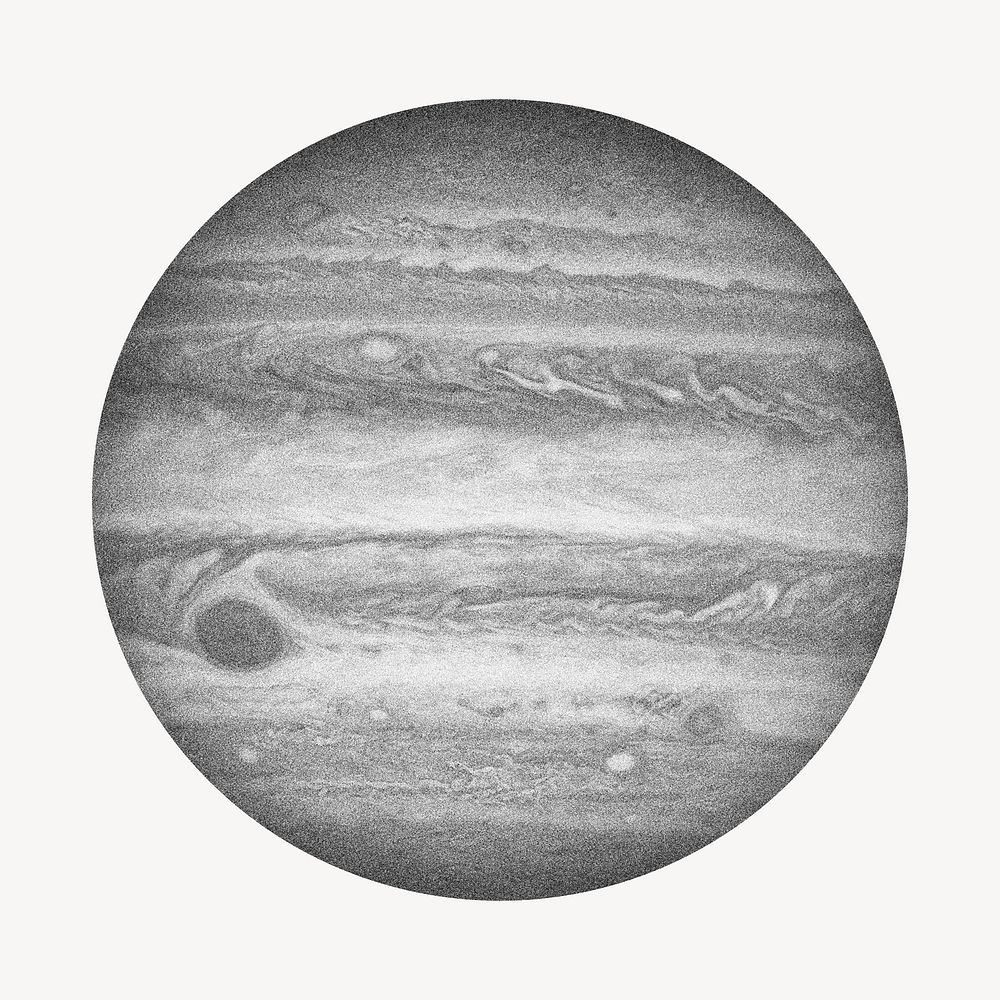 Jupiter planet, galaxy grayscale collage element