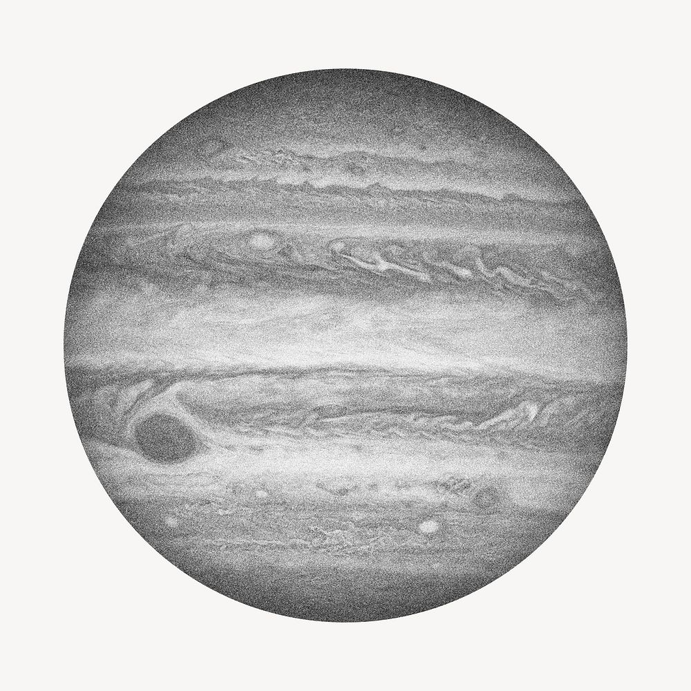 Jupiter planet, galaxy grayscale collage element psd