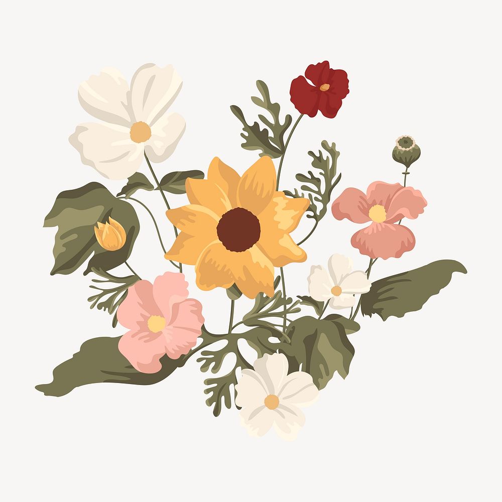 Colorful flowers, Spring botanical illustration