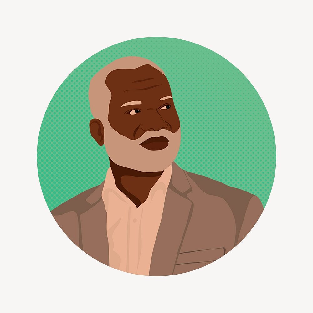 Successful black businessman, badge illustration psd