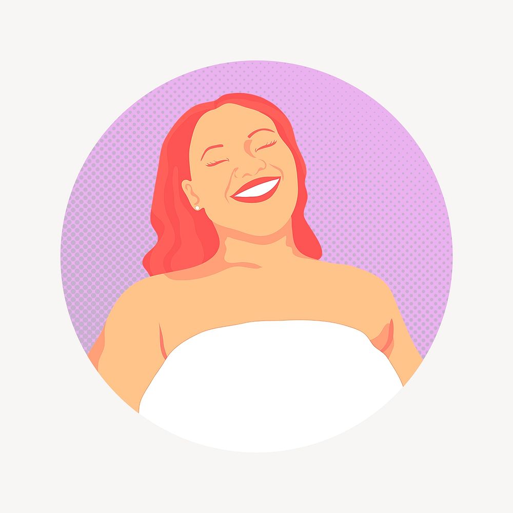 Happy chubby woman, body positivity badge illustration psd