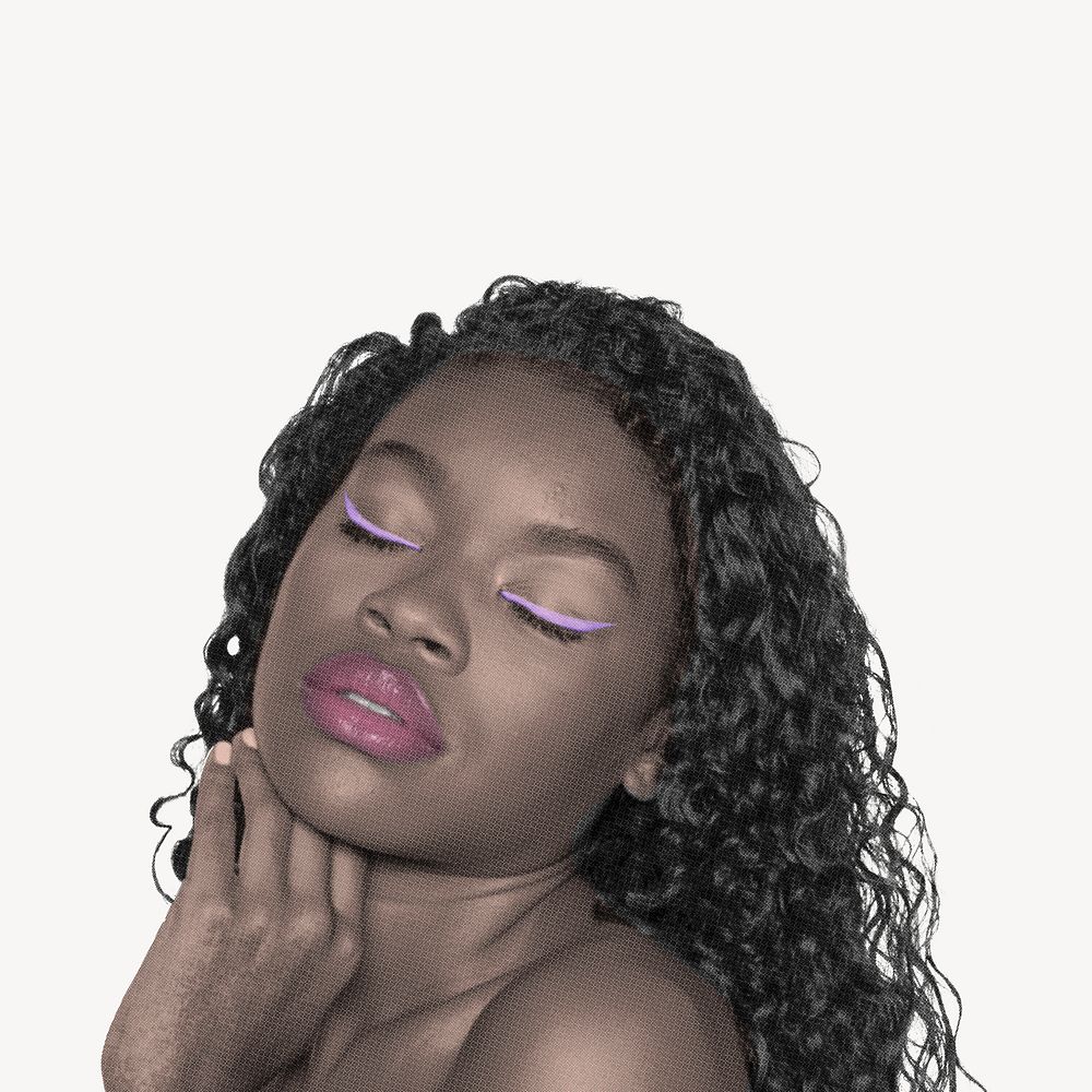 Beautiful African-American woman with pink lips psd