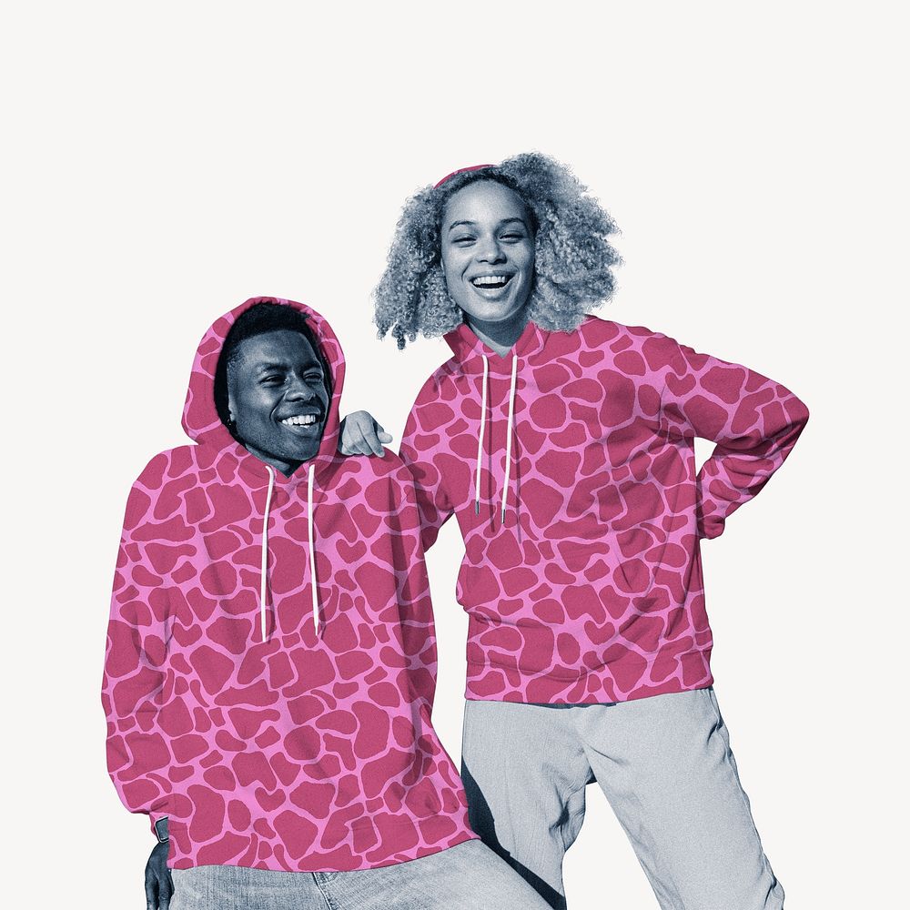 Cheerful couple in matching hoodies psd