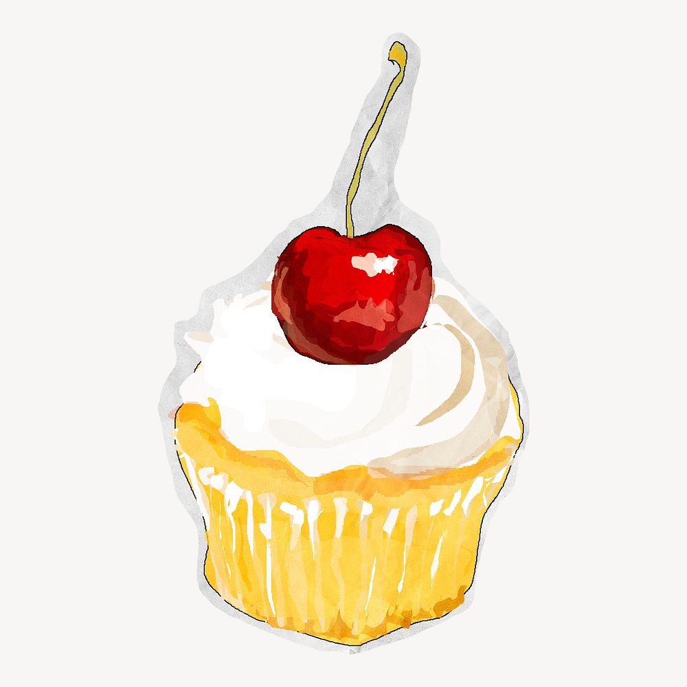 Cherry cupcake, cute dessert illustration