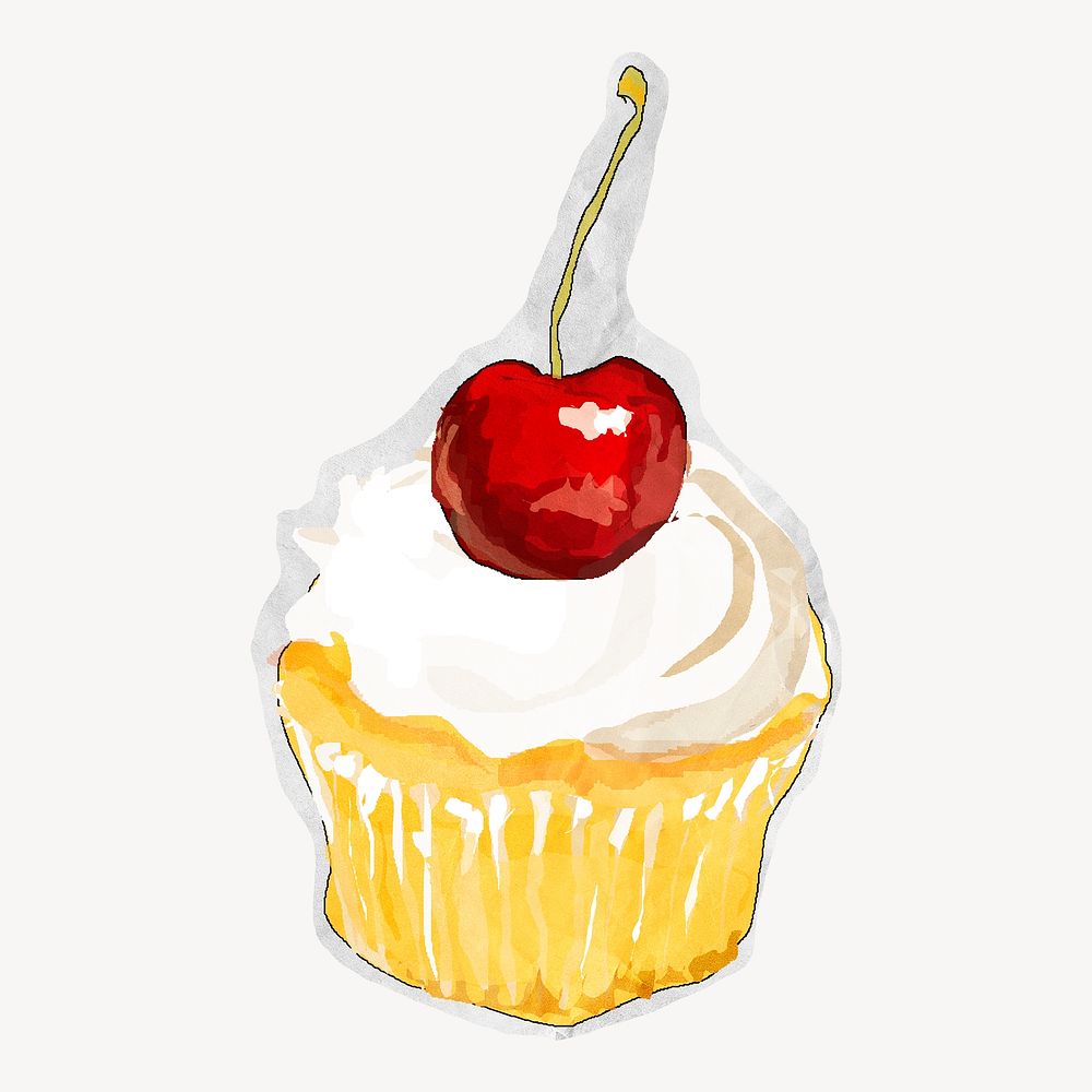Cherry cupcake, cute dessert illustration psd