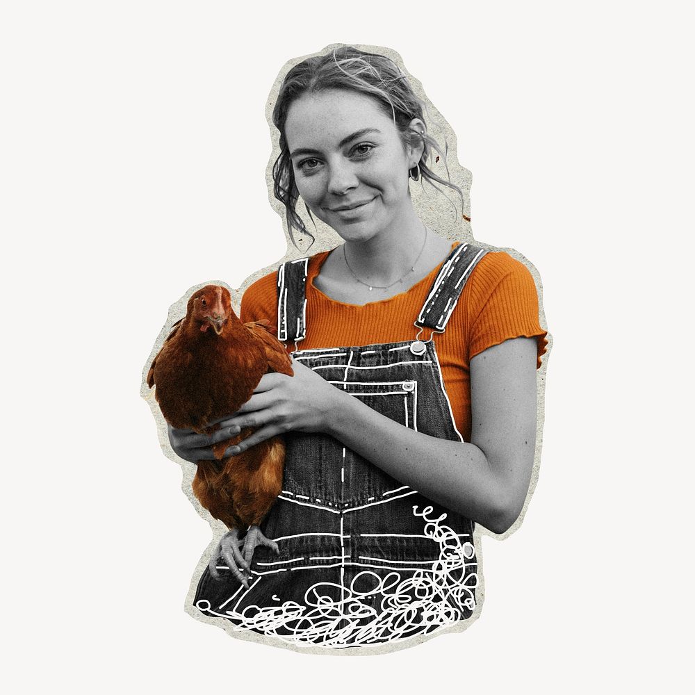 Woman holding chicken, farming, agriculture photo