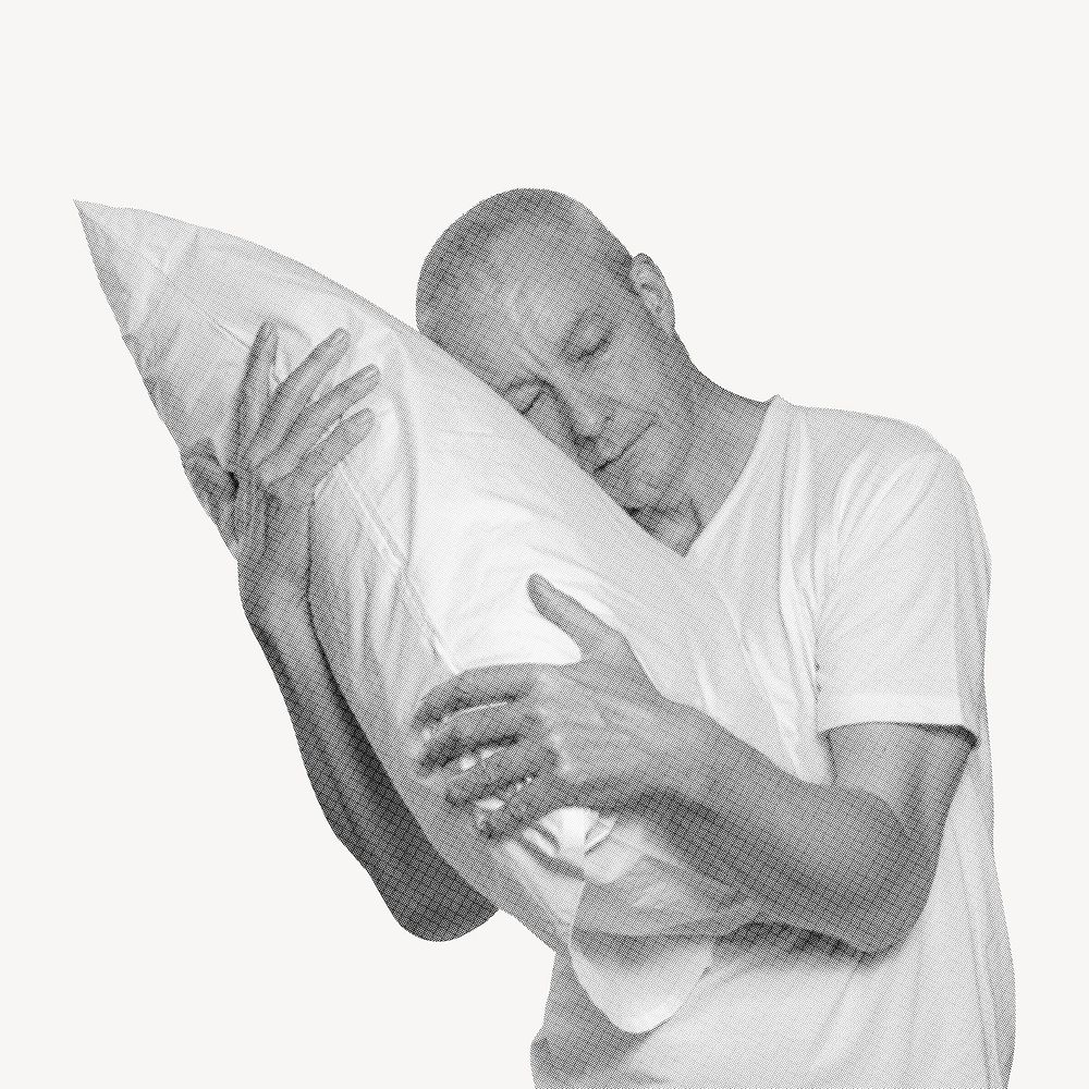 Mature man hugging his pillow