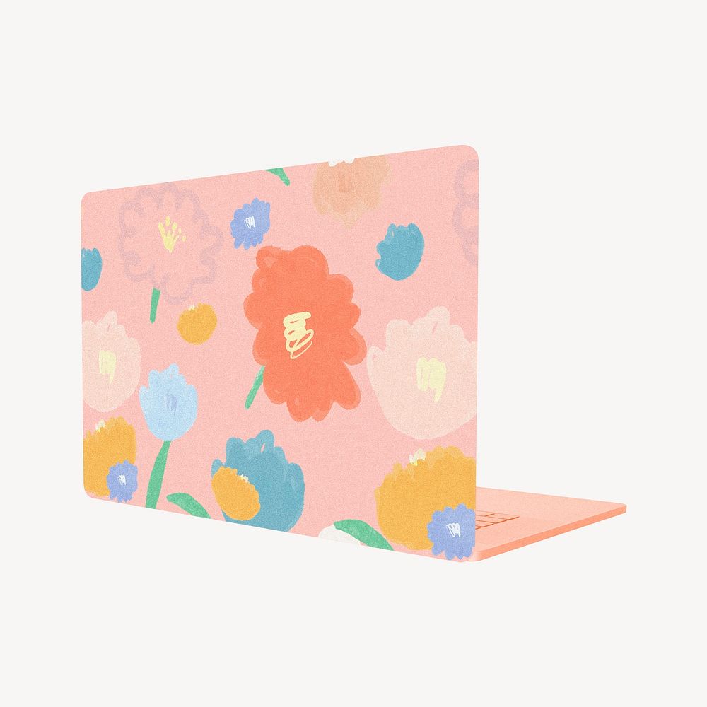 Floral laptop, cute digital device