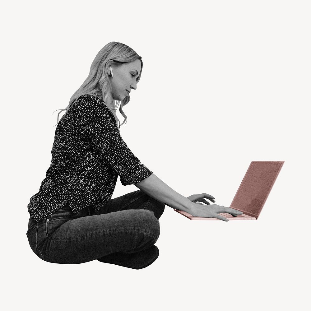 Happy woman working on laptop