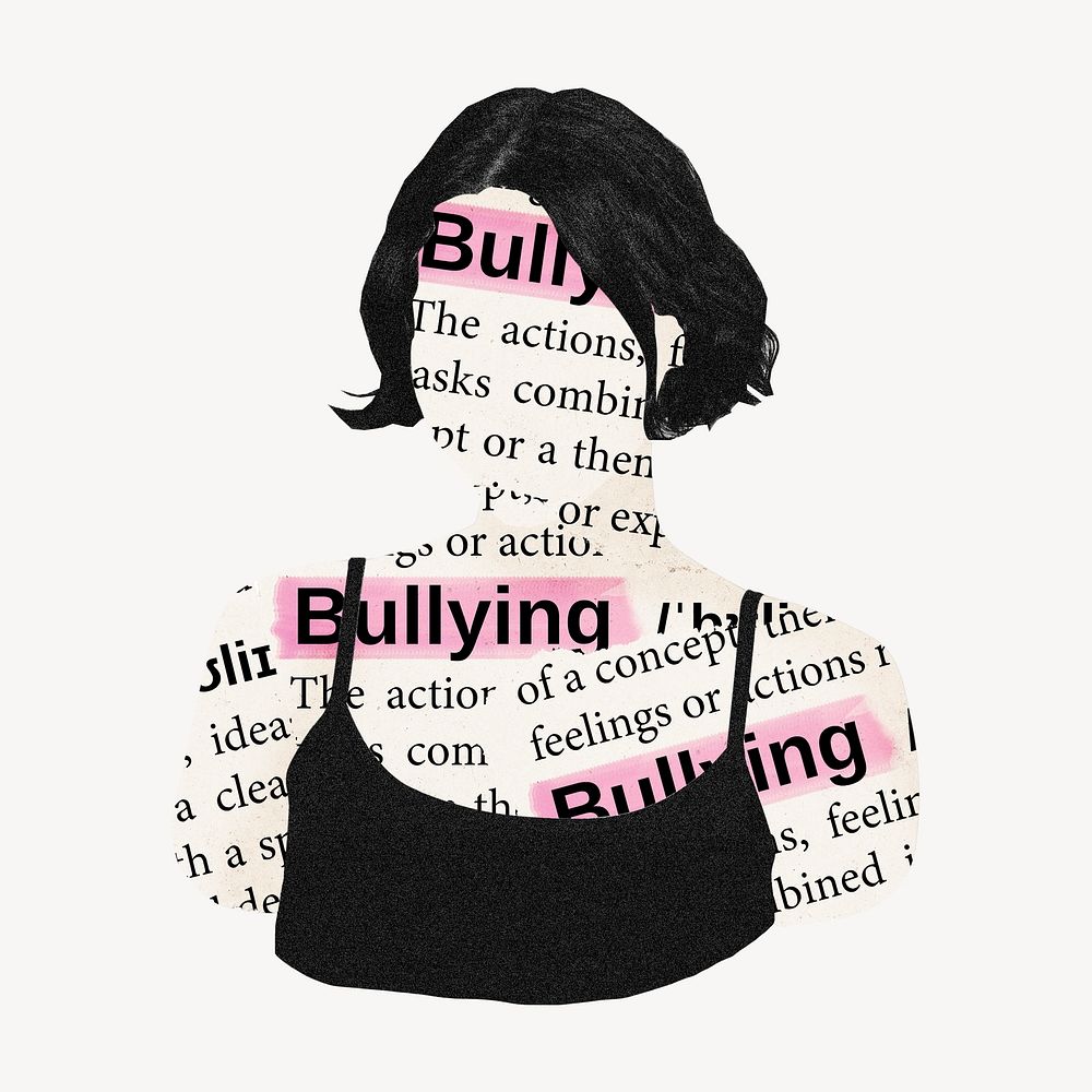 Cyber bullying, woman newspaper collage psd