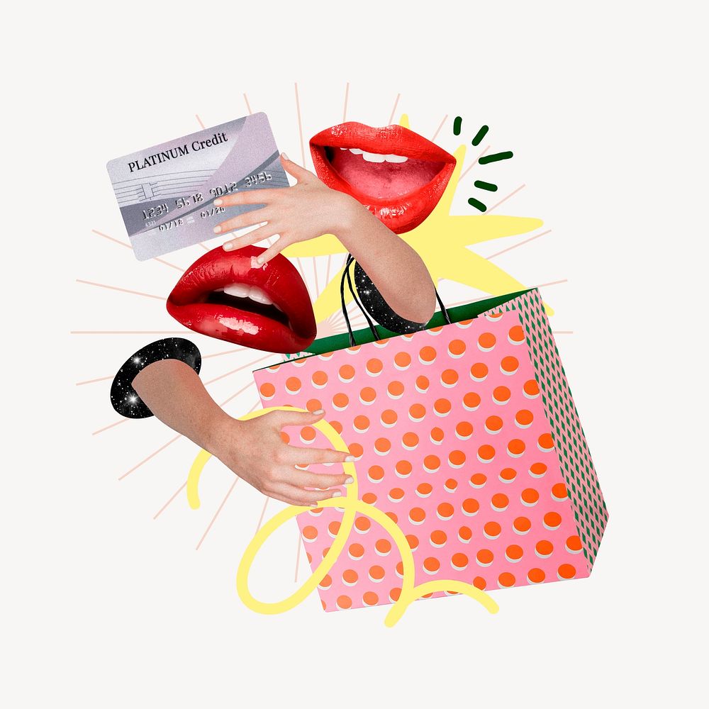 Pink shopaholic with women's lips remix