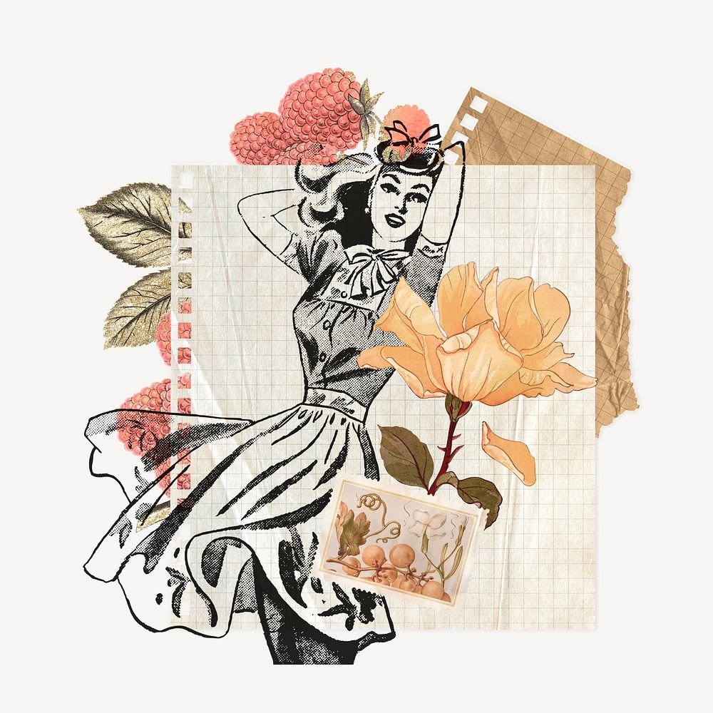 Vintage woman ephemera remix illustration
