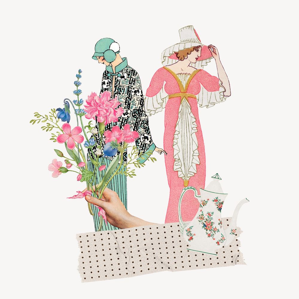 Flower ladies ephemera remix illustration