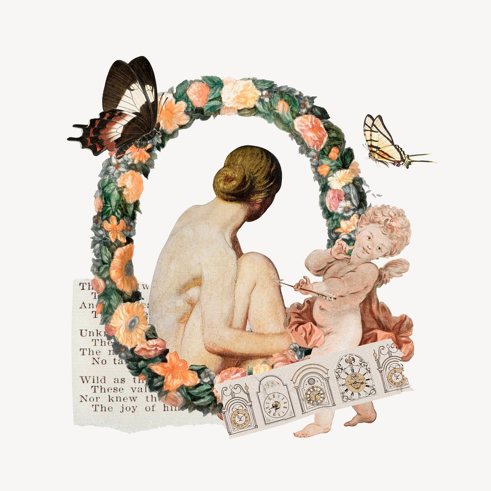 Vintage woman ephemera remix illustration