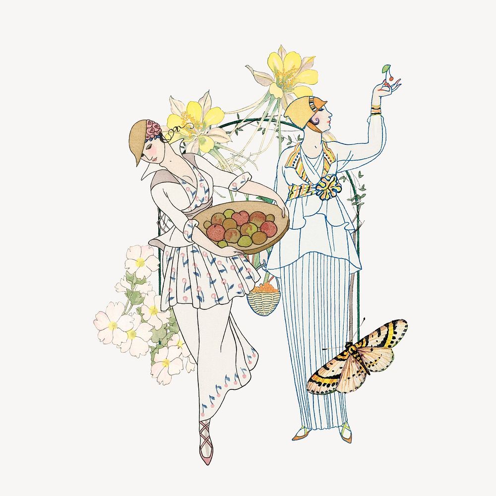 Women in garden ephemera remix illustration