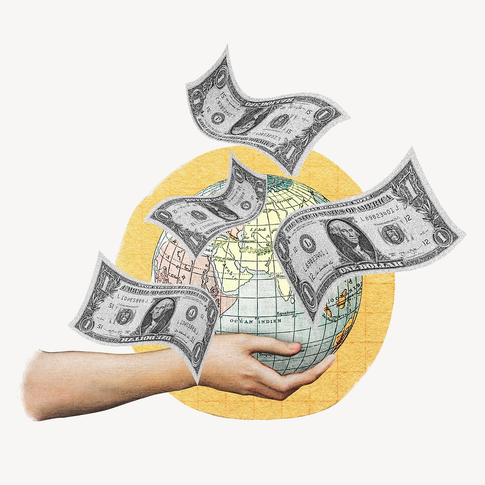 Global banking ephemera, business remix illustration