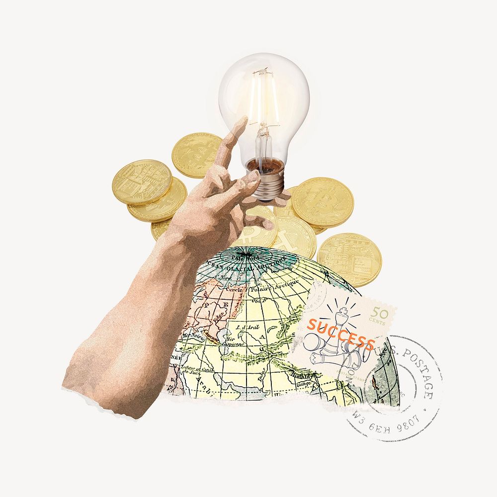 Global business idea ephemera remix illustration