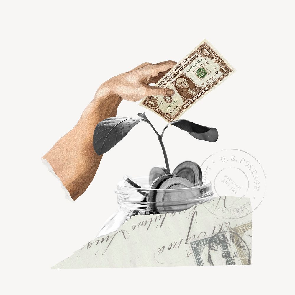 Money savings ephemera, finance remix illustration