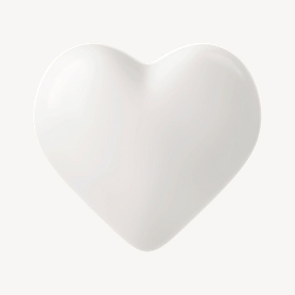 3D white heart, shape graphic psd
