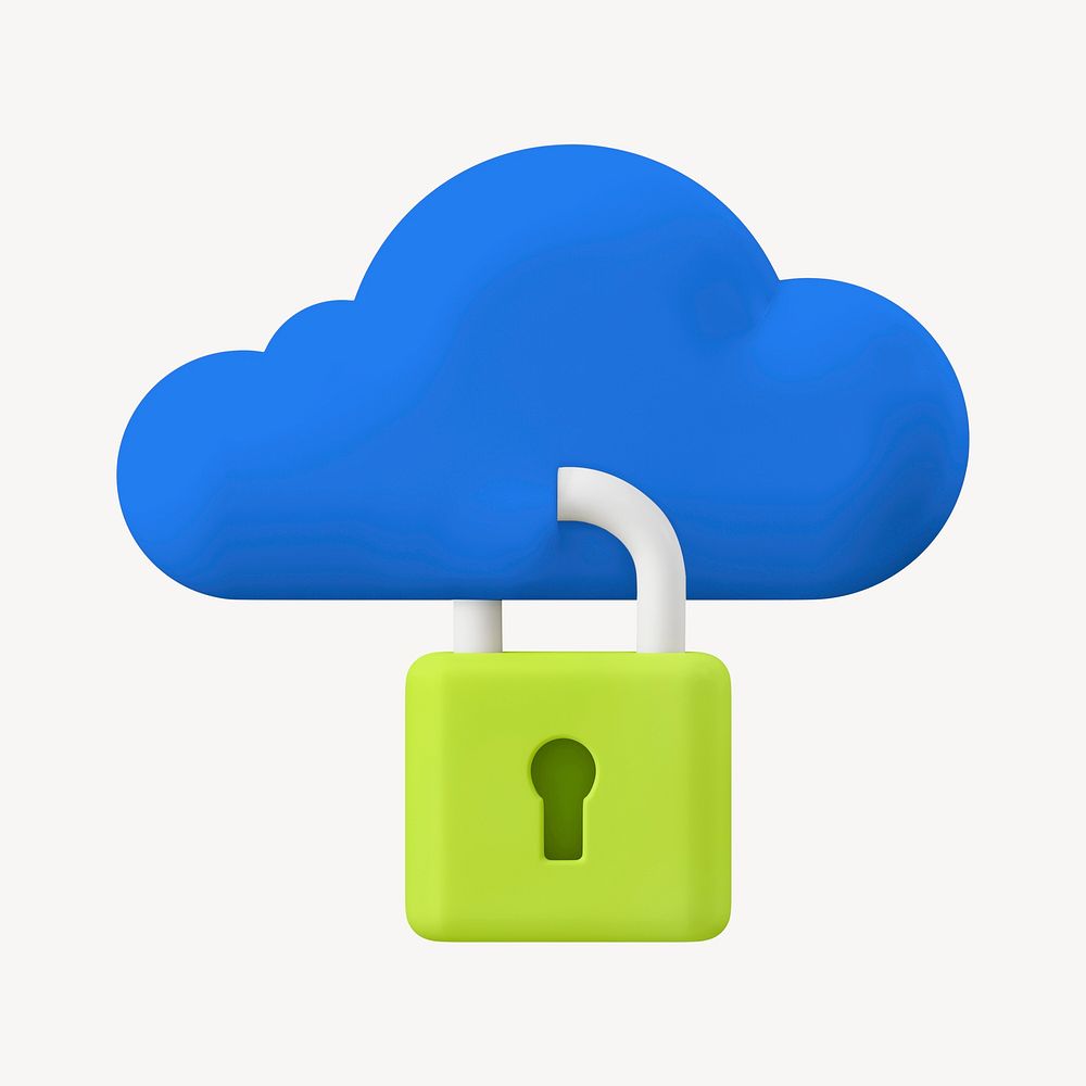 3D cloud storage, data security lock graphic psd