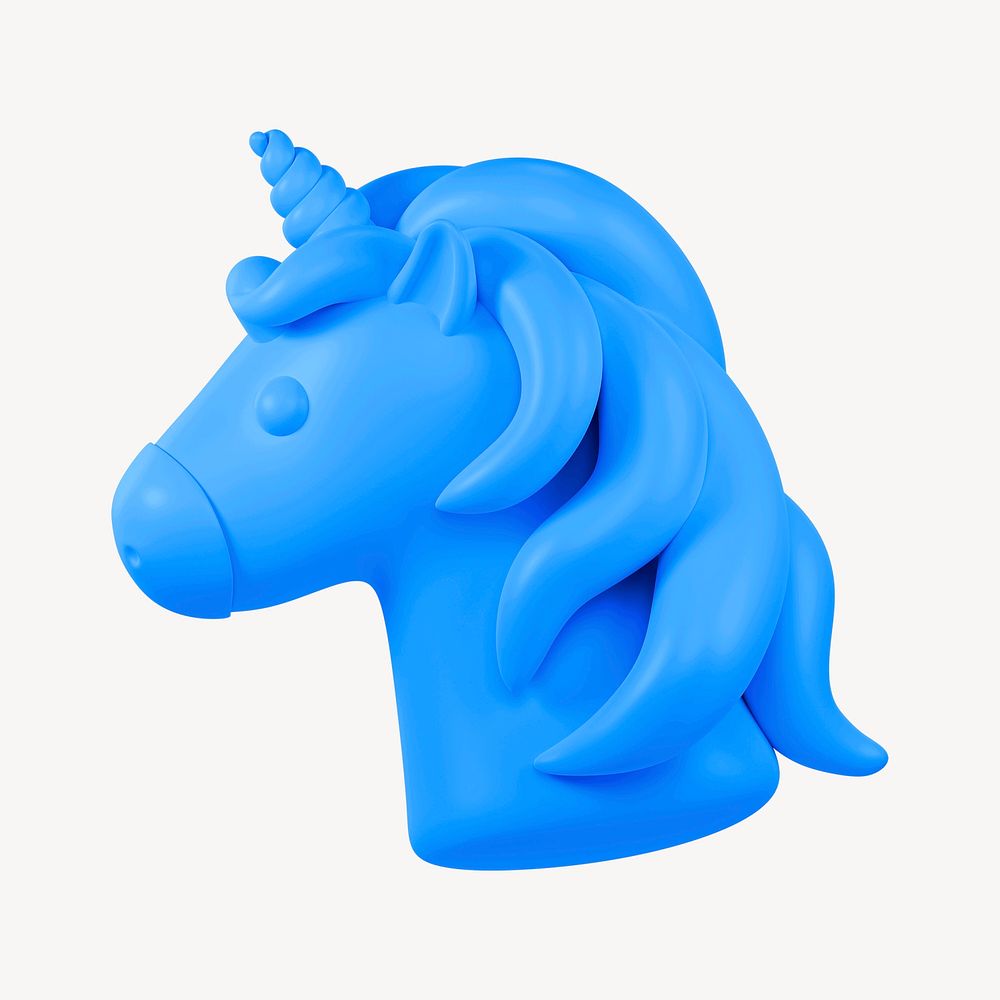 Blue unicorn 3D illustration psd